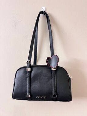 Madden Girl Black Honey Zipper Bowler Shoulder Bag w/ Heart Detail 🖤💗 Y2K Style